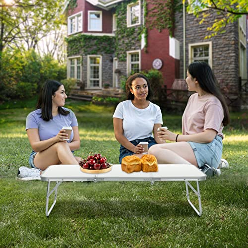 Moosinily Small Camping Table 35.2 inch Folding Picnic Table Foldable Low Camp Table Portable Short Aluminum Outdoor Floor...