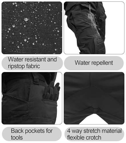 MERJAZ Men’s Tactical Pants with Knee Pads Waterproof G3 Combat Pants Camo Cargo Pants with 10 Pockets No Belt