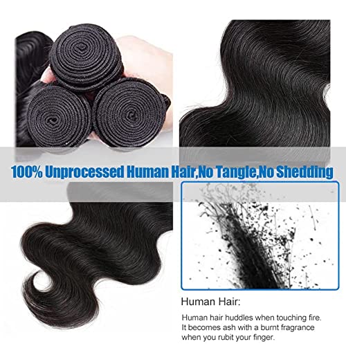 Aomllute Body Wave Bundles Human Hair 12A Grade Brazilian Human Hair Bundles Body Wave One Bundle Only 100% Unprocessed Weave Bundles Human Hair Natural Black (32 Inch)