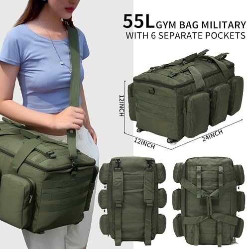 3 In 1 Military Duffel Bag 50L Gym Bag for Men Convertible Weekender Backpack for Sports Travel Basketball