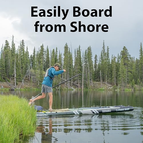 Sea Eagle FS1210 12’10” Inflatable FishSUP Fishing Stand-Up Paddleboard w/Paddle, Pump, Slide in Skeg and Backpack - Sit, ...