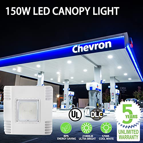 LED Canopy Gas Station Light, 150W 21000LM Surface Mount LED Carport Ceiling Light 5700K (600W HID/HPS Equivalent), 100-27...