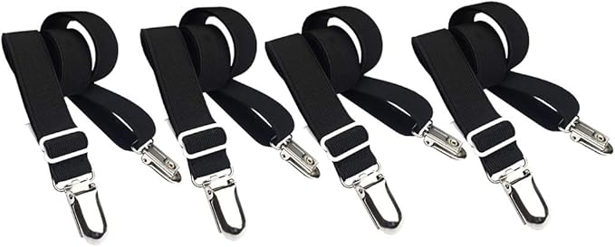 Long Bed Sheet Clips,Adjustable Bed Fitted Sheets Mattress Holder Straps Suspender Fastener,4 Pieces (Black)