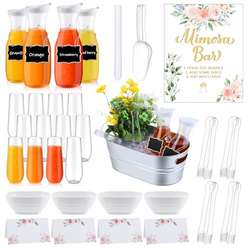 RimCereal 36 Pcs Mimosa Bar Supplies Includes Galvanized Tub 1L Carafe with Lid Champagne Glasses White Bowl Mimosa Bar Si...