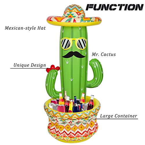 Triumpeek Inflatable Cactus Cooler, 55" Fiesta Cactus Ice Bucket Wearing Sombreros for Summer Swimming Pool Hawaiian Theme...