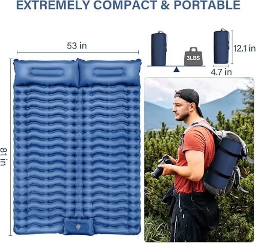 FUN PAC Camping Sleeping Pad, Ultralight Camping Mat with Pillow, Built-in Foot Pump Inflatable Sleeping Pads Compact for ...
