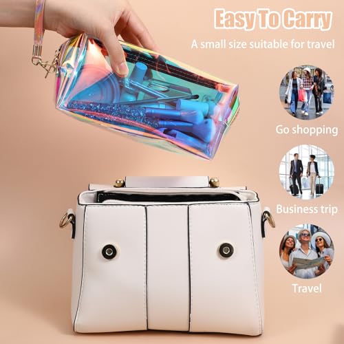 APLZGMG 2 Pcs Clear Iridescent Holographic Makeup Bag, Glitter Travel Cosmetic Pouches with Zipper, Waterproof Toiletry Or...