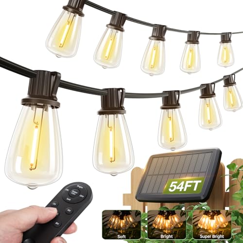 addlon 54(48+6) FT Solar String Lights Waterproof,Patio Lights Solar Powered with Remote & USB Port 15+1 LED Shatterproof ...