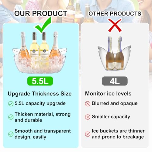 Ice Buckets for Parties 2 Packs,Ice Bucket with Scoops&Metal Wine Bottle Opener,Large Acrylic Ice Champagne Buckets Tub fo...