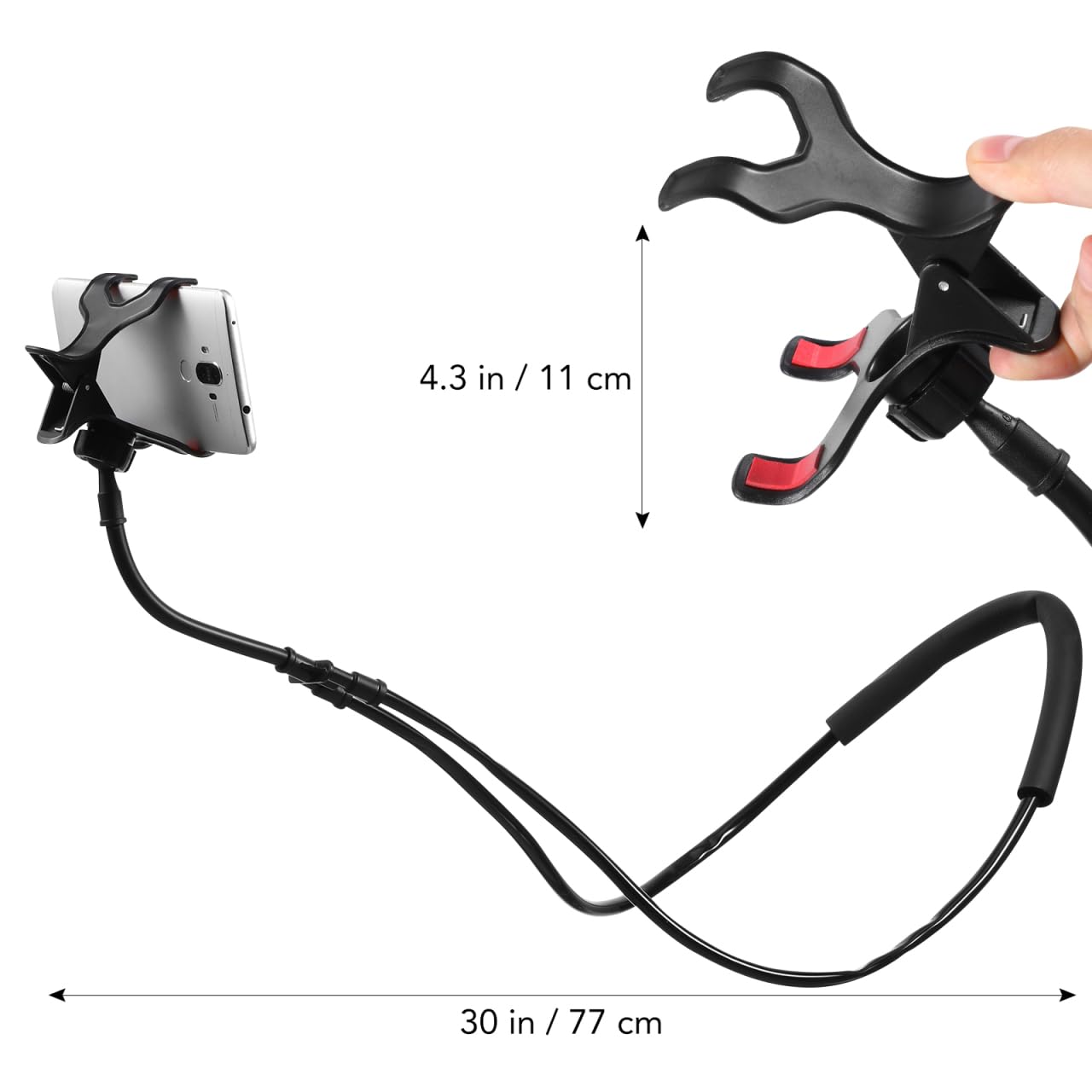 Housoutil Adjustable Neck Phone Holder, U-Shape Lazy Phone Stand, Black Neck Holder For Bedside And Desktop Use Perfect For Live
