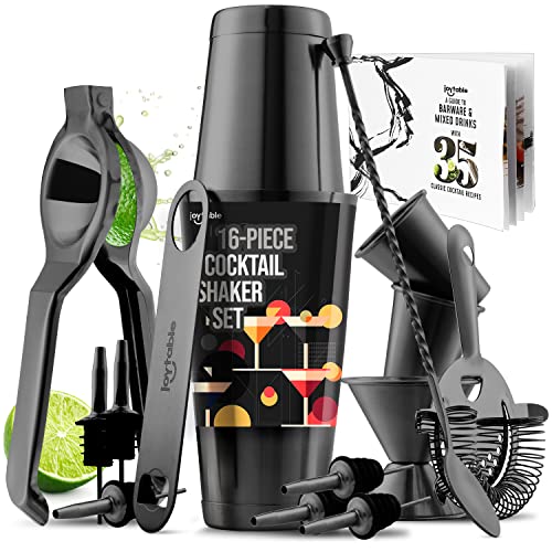 JoyTable Bar Set Cocktail Shaker Set - Stainless Steel Mixology Bartender Kit, 16PC Cocktail Kit, Black Cocktail Set, Bar ...
