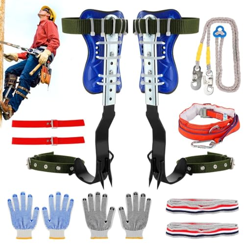 Homaisson Tree Climbing Spikes Set, Adjustable Tree Climbing Spikes, Portable Tree Climbing Gears with Safety Belt, Climbi...