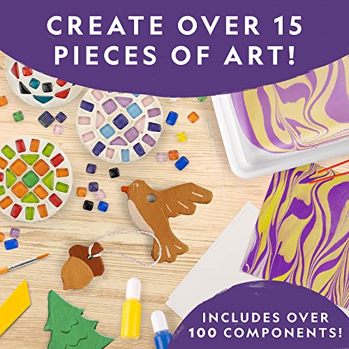 National Geographic Mega Arts and Crafts Kit for Kids – Mosaic Kit, Marbling Paint Kit & Air Dry Clay Pottery Kit – Art Pr...