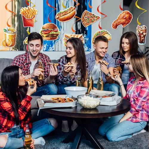 40 Pcs Fast Food Hanging Swirls Includes 20 Pcs Fast Food Hanging Cards, 20 Pcs Single Hanging Swirls for Hamburger Party ...