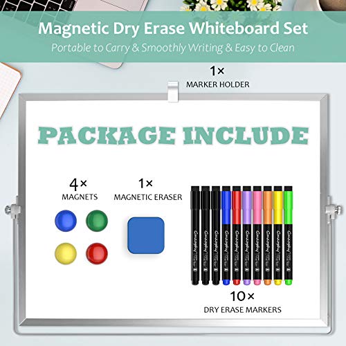 GMAOPHY Dry Erase White Board, 16inX12in Large Magnetic Desktop Whiteboard with Stand, 10 Markers, 4 Magnets, 1 Eraser, Po...