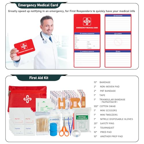 Survival Kit, 262Pcs Survival Gear and Supplies with First Aid Kit Pouch and Crossbody Bag, Emergency Kit with Tent, Campi...
