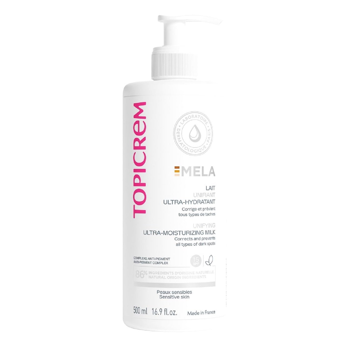 GIGATEMP Topicrem - Mela, Lait Unifiant Ultra Hydratant Corps - Hydrate 24h, Unifie le Teint, Corrige et Pr  vient lApparition d