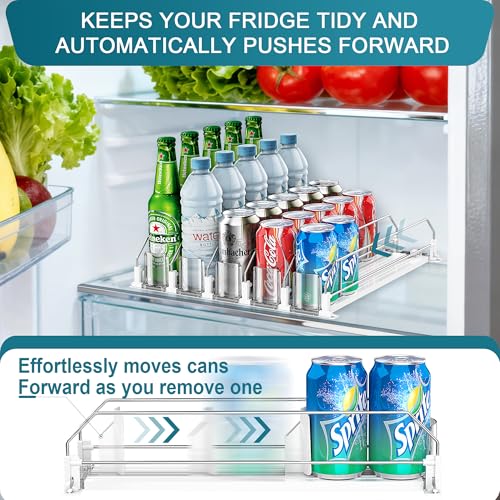 KUUKIKV Upgraded Drink Organizer for Fridge, Space-Saving Fridge Drink Organizer, Automatic Pusher Glide and Adjustable Wi...