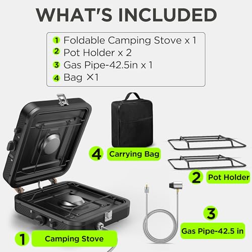 Propane Gas Stove, 17500 BTU, 2 Burner Folding Portable Camping Stove with Carrying Bag, Built to Last, Camp Stove for Cam...