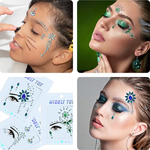 Face Jewels 6 Sheets Face Gems Stick On, 10g Chunky Glitter, Face Jewelry Rhinestones Crystals Stickers, Fairy Euphoria Ey...