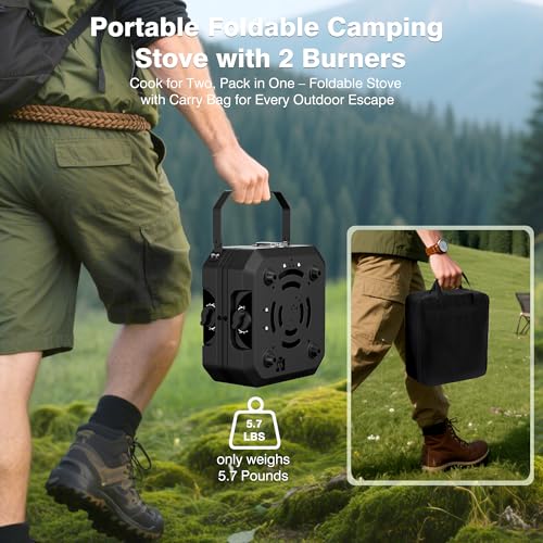 Camping Stove Portable Propane Camp Stove with Independently Adjustable Heat & Carry Bag, Foldable Gas Stove with 2 Burner...