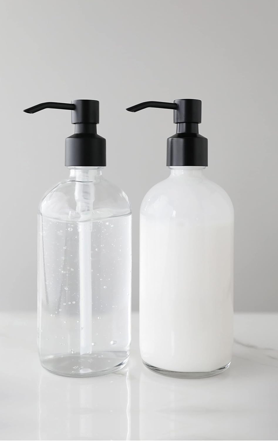 Rail19 Market Clear Glass Soap Dispenser with Metal Pump - Liquid Hand Soap & Lotion for Kitchen and Bathroom, 16oz (Cali Black)