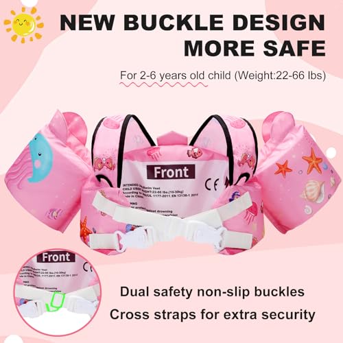 Toddler Floaties Kids Swim Vest for 22-66 Pounds Boys-Girls Water Wings Kids Pool Floaties for 2-6 Years Old Child Swim Le...