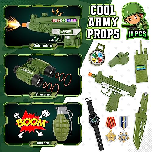 GIFTINBOX Army Costume for Kids, Boys Military Soldier Costume with Toy Accessories, Halloween Costumes for Boys Kids 3-13