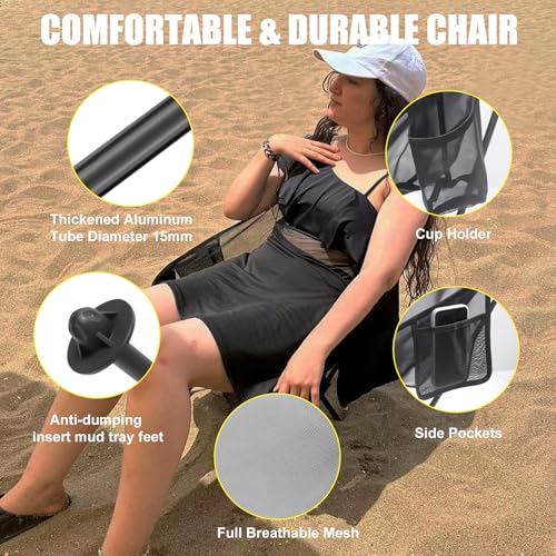 WTVIDAS Camping Beach Chairs 2 Pack,Compact Backpacking Chairs,Full Breathable Mesh,Ultralight Aluminum Camp Chairs for Ba...