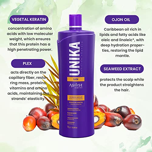 AGILISE UNIKA Hair Straightening Cream, Brazilian Blowout Products, Formaldehyde-Free Hair Straightener Cream, Smoothing for Straight Hair, Straightening Hair Products, Ojon Oil - 33.8 fl oz / 1L