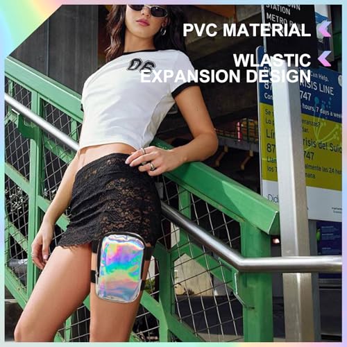Long Keeper Holographic Thigh Bag for Women Adjustable Carnival Leg Bag Colorful Fashion Rave Phone Holder for Party Trave...
