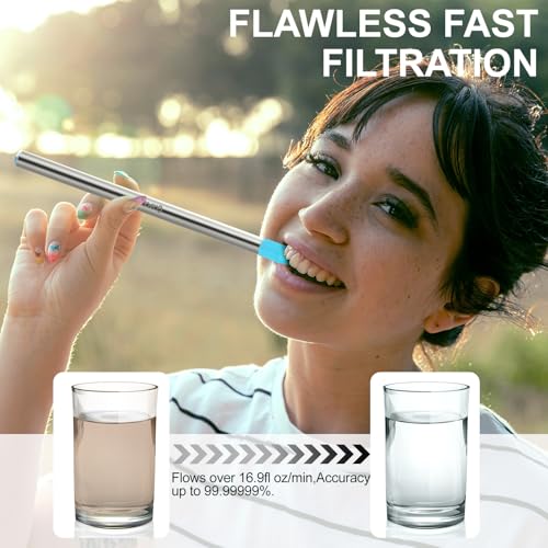 Personal Water Filter Straw, Reusable Stainless Steel Water Filter Drinking Straw Portable Outdoor Emergency Survival Gear...