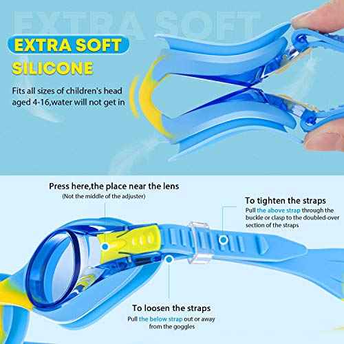 Portzon Unisex-Child Swim Goggles, Anti Fog No Leaking Clear Vision Water Pool Swimming Goggles