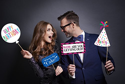 Funny Birthday Photo Booth Props - 47 Pieces - 21st - 30th - 40th - 50th - 60th - 70th - 80th - 90th - Birthday Party Supp...