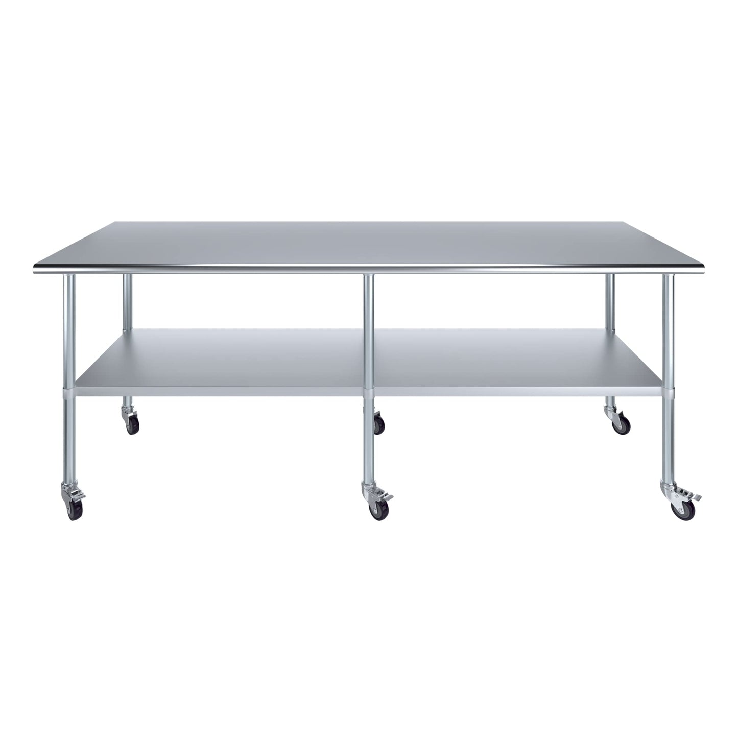AmGood 30 in. x 96 in. Stainless Steel Work Table with Wheels | Metal Kitchen Food Prep Table | NSF
