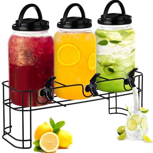 Tanlade 3 Pcs Plastic Drink Dispenser with Stand Beverage Dispenser with Sturdy Metal Base Juice Dispensers for Parties Le...