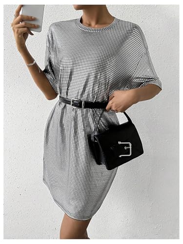 SHENHE Women's Sparkle Metallic Dress Oversize Short Sleeve Party Club Rave Short Tshirt Dress