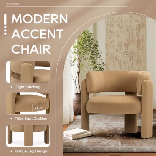 COLAMY Modern Velvet Accent Chairs Set of 2, Upholstered Barrel Chairs, Comfy Side Arm Chairs with 3 Legs for Living Room,...