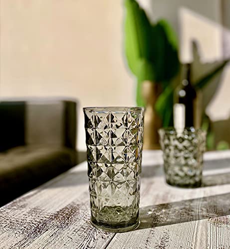 KLIFA- CUPID- 16 & 21 ounce, Set of 8, Acrylic Drinking Glasses, Tumbler Highball Glass Set, BPA-Free, Stackable Plastic D...