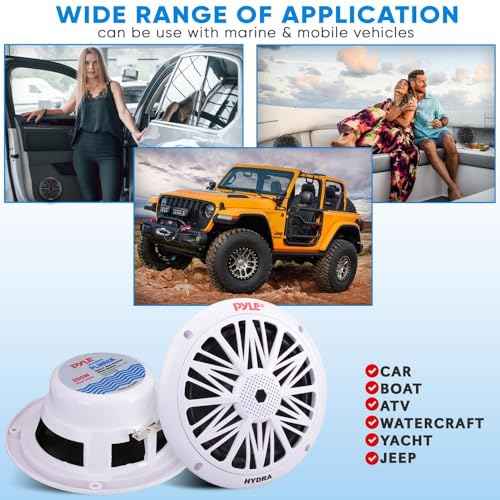 Pyle 200 Watt Marine Speaker System - Weather Resistant Dual 2 Way 6.5 Inch Outdoor Stereo Audio Sound Speakers w/ 85Hz-6kHz Frequency Response, Heavy Duty 8oz Magnet Structure (White, Pair)