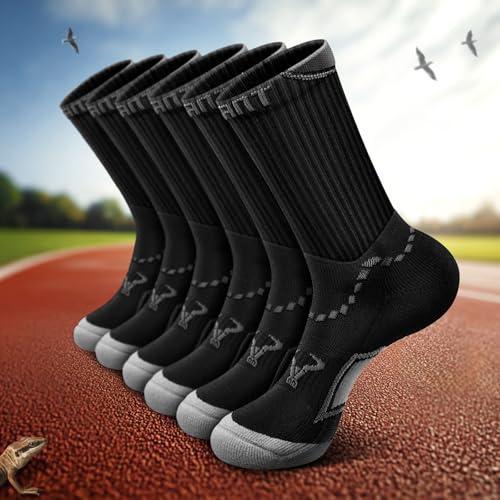 Men Running Socks,Athletic Crew Socks Compression Breathable for Men Sports Hiking Cushioned Footbed Arch Support