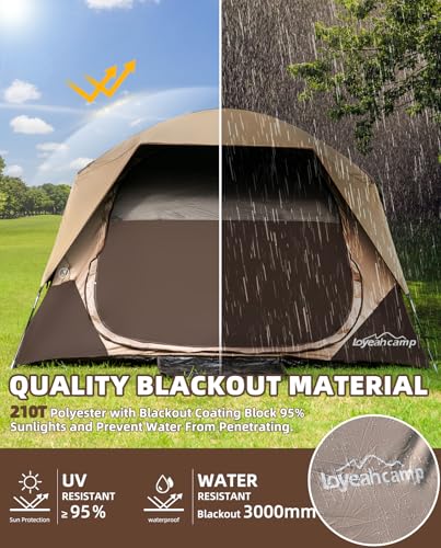 LOYEAHCAMP 4 Person Blackout Camping Tent, Easy Setup Waterproof Family Dome Tent for Camping with Rainfly, Portable Doubl...