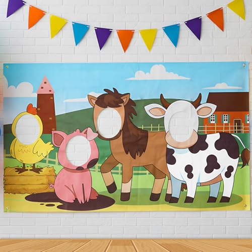 Hahafelt Large 72 x 42 Inches Farm Animals Decorations Hole in Face, Farm Theme Decor for Birthday, Party Supplies, Photo ...
