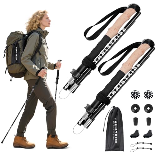 Thristride Trekking Poles Aviation Grade Aluminum Alloy-Strong Lightweight Collapsible Walking Sticks for Hiking Poles for...