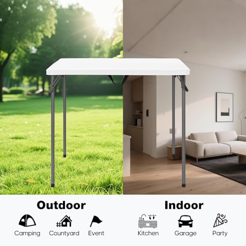 34" Square Folding Table for 4 Person, 330lbs Weight Capacity Foldable Table with HDPE Tabletop & Heavy-Duty Steel Legs, L...
