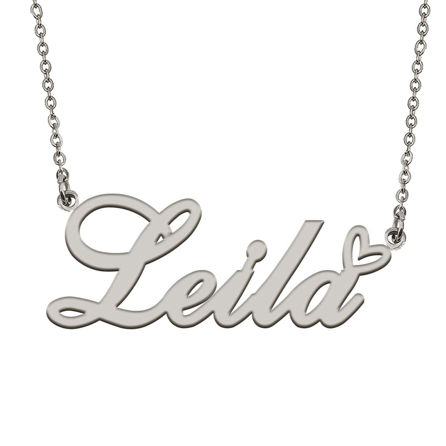 HUAN XUN Customized Leila Name Necklace Silver Stainless Steeel for Women Personlized Jewelry Gifts for Mother