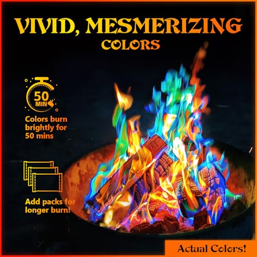 MEKER Fire Color Changing Packets - Fire Pit, Campfires, Outdoor Fireplaces, Bonfire - Fire Color - Perfect Fire Camping A...