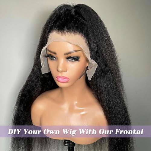 Kinky Straight Frontal 13x6 Frontal Human Hair Transparent HD Lace Frontal Yaki Straight Frontal Closure 100% Human Hair Ear to Ear Lace Frontal Natural Black Color 18 Inch 150% Density