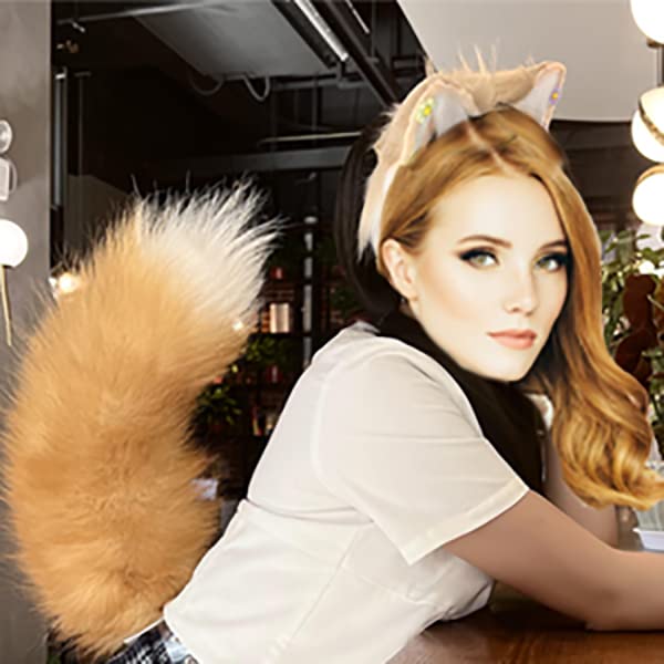 YXCFEWD Kids Fluffy Fox Ears and Tail Set - Cosplay Party Costume with Fox Tail Keychain - Halloween