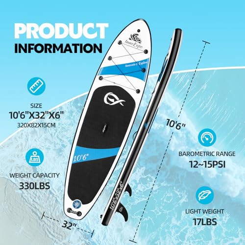InnoExpo Inflatable Stand Up Paddle Boards with Premium Accessories, Wide Stable SUP Paddle Board Design, Non-Slip Comfort...
